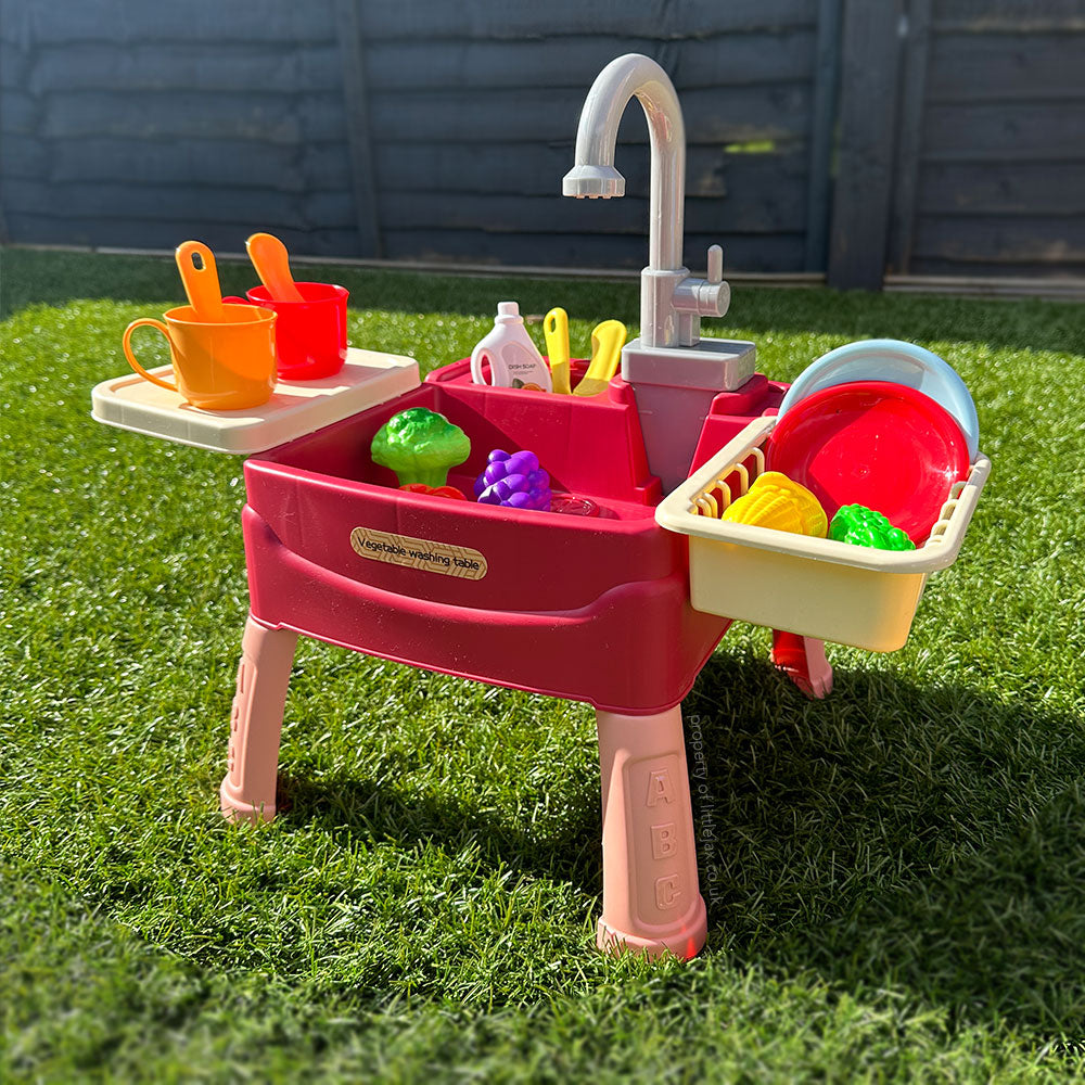 Interactive Kids Sink Playset with Circulating Water Faucet and 19 Accessories for Role Play Fun