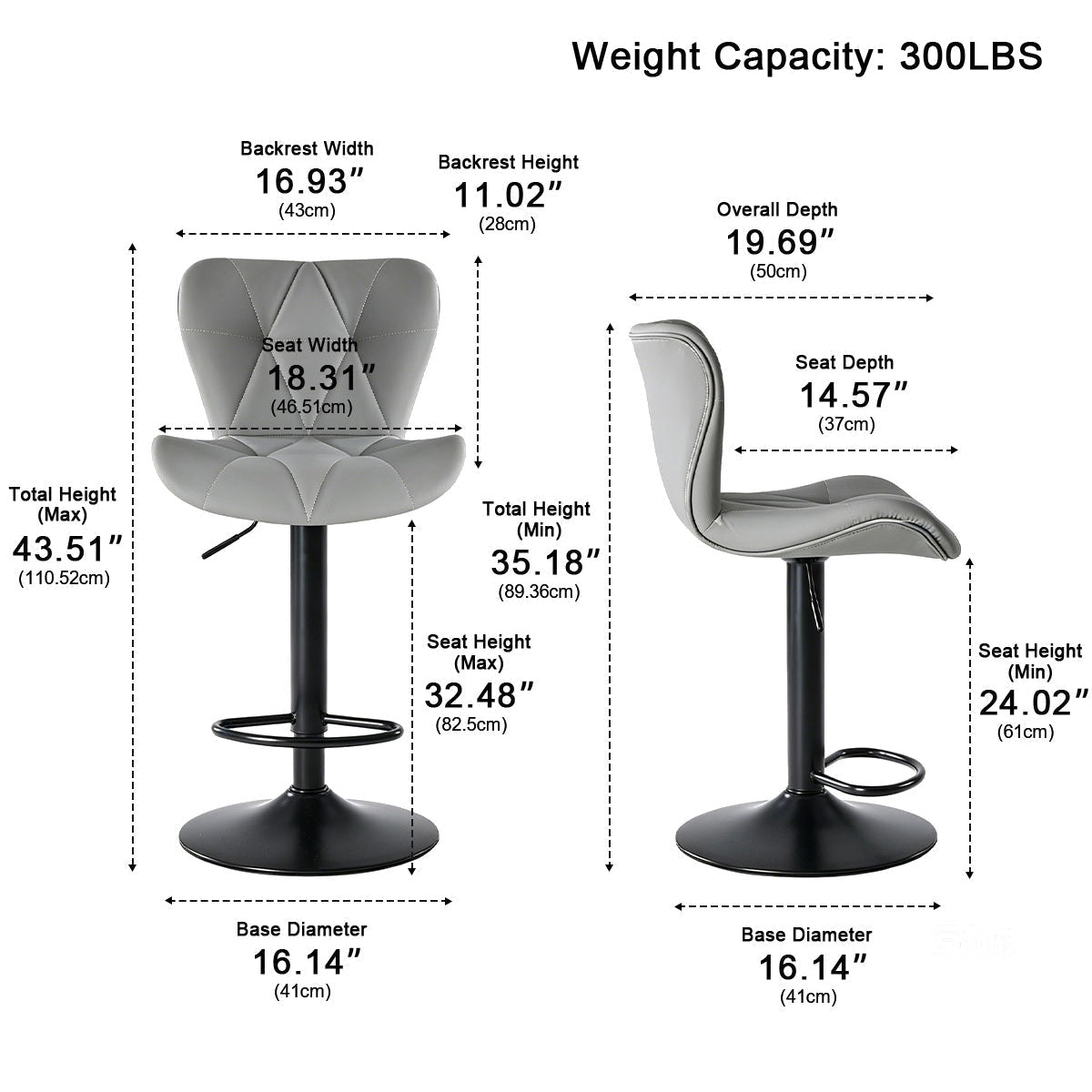 2 Pack Modern Ergonomic Adjustable Swivel Bar Stools