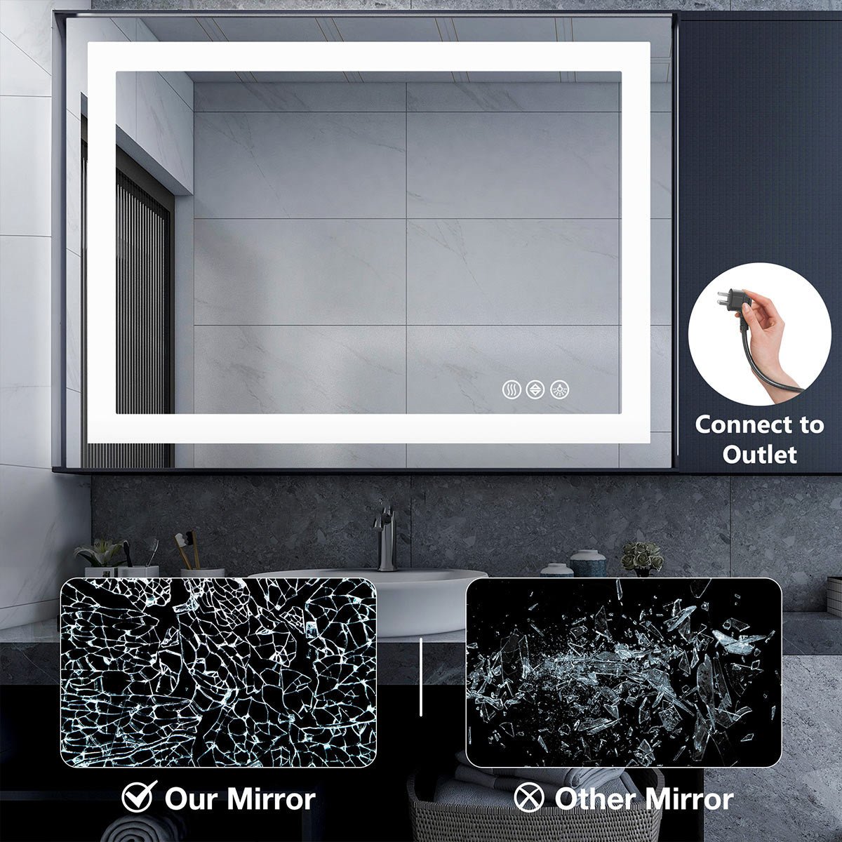 28" Anti-fog LED Bathroom Mirror LED Light Wall Mirror