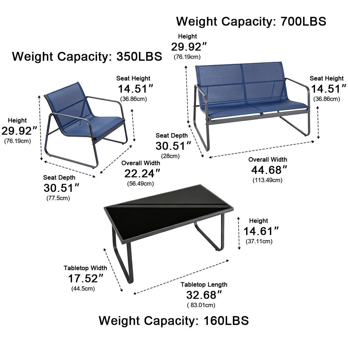 3 Piece Outdoor Patio Conversation Set Furniture with Table