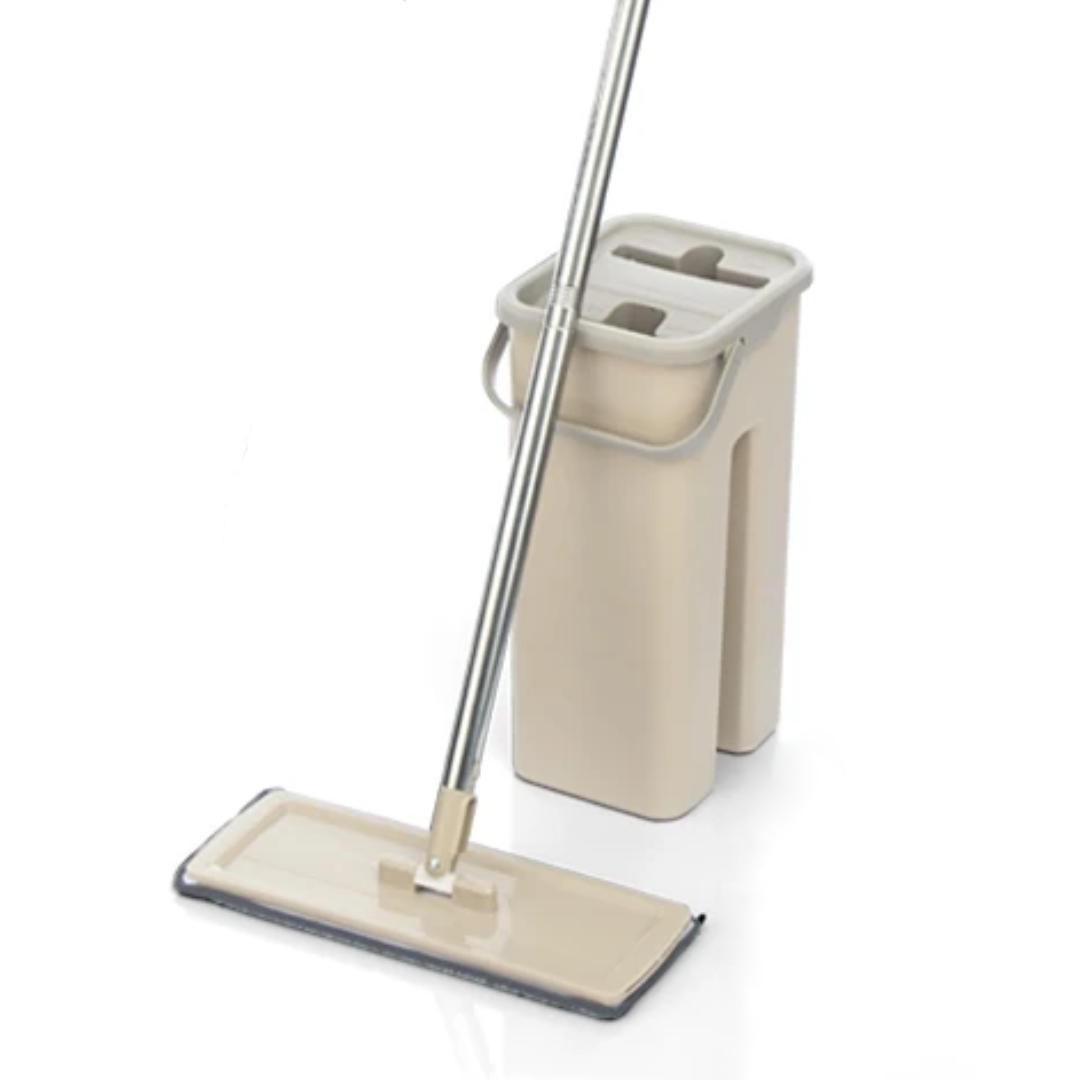 Household Cleaning Hand-Free Flat Floor Mop & Bucket Set with Washable Microfiber 4x Pads