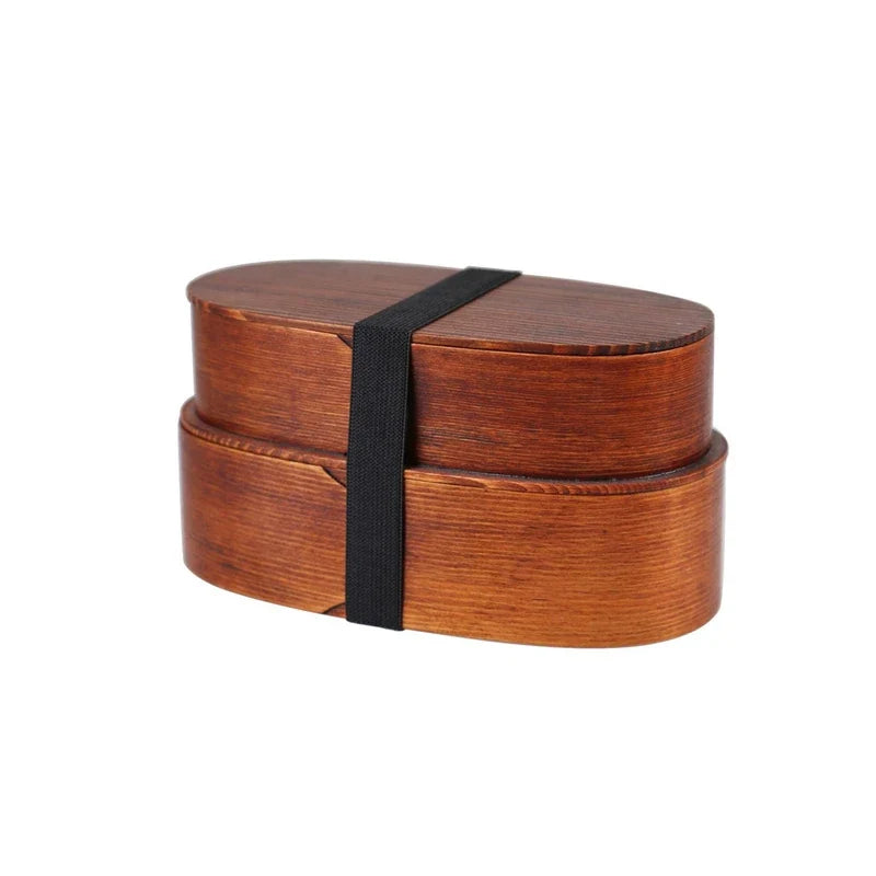 Wooden Japanese Style Bento Box Double-Layer Lunch Container for Workers & Students