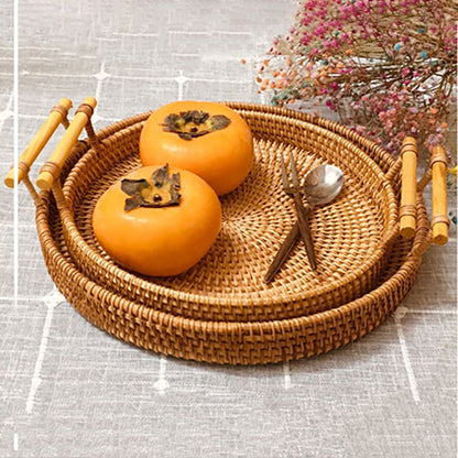CasaFinesse™ Rattan Storage Trays With Wooden Handle