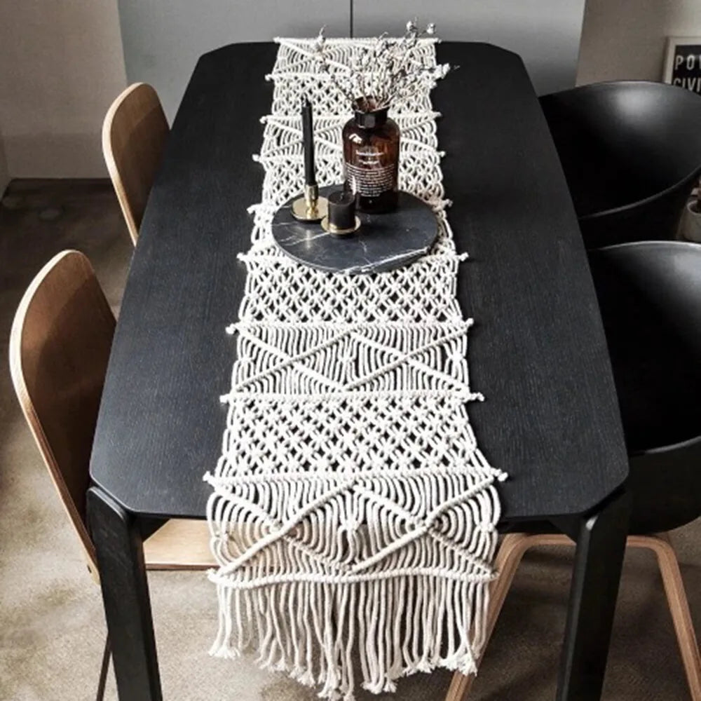 Table Runner Cotton Macrame Bohemian Style Holiday Table Decor Christmas 2025 Handmade Cozy Rustic