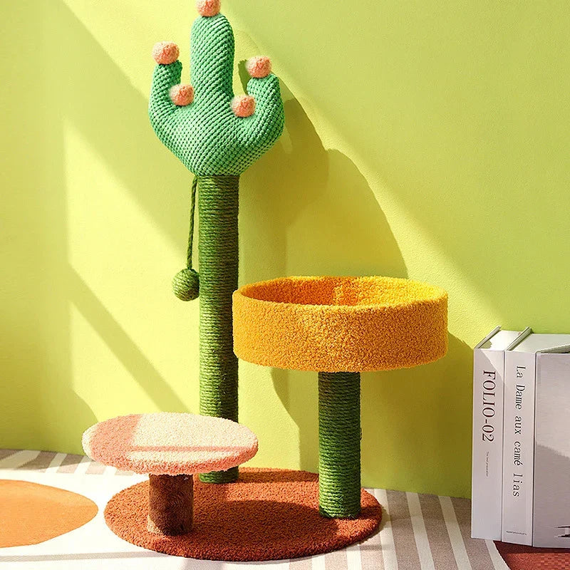 Cat Tree Cactus Style Sisal Tower Three Tier Scratching Post Cat Condo Fall 2025 Cozy Perches Gift