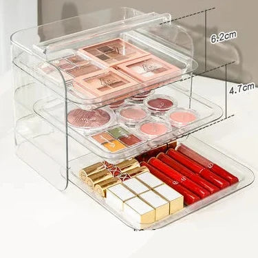 3 Layers Cosmetic Storage Box - Dustproof Makeup Organizer for Jewelry, Skin Care, Desktop