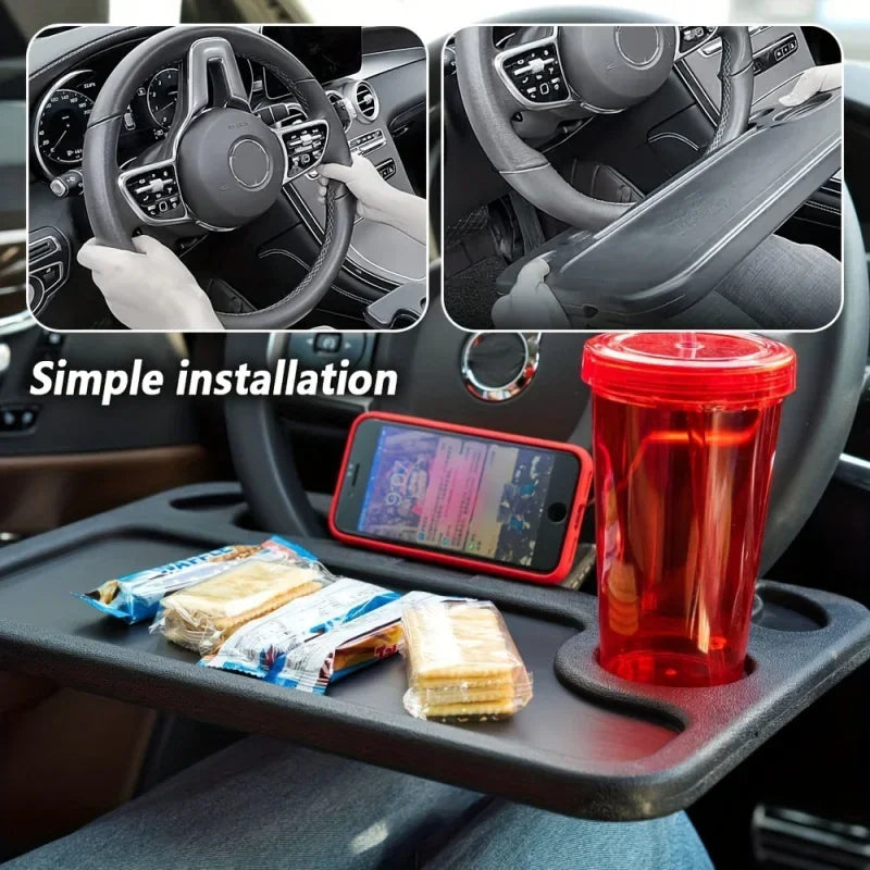 Car Desk Tray For Steering Wheel Portable Dining Table Snack And Cup Holder Road Trip Accessory 2025