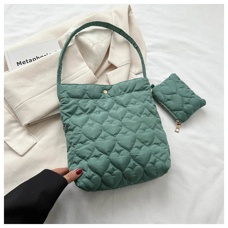 Cozy women's quilted tote – padded square shoulder bag, polyester, casual everyday