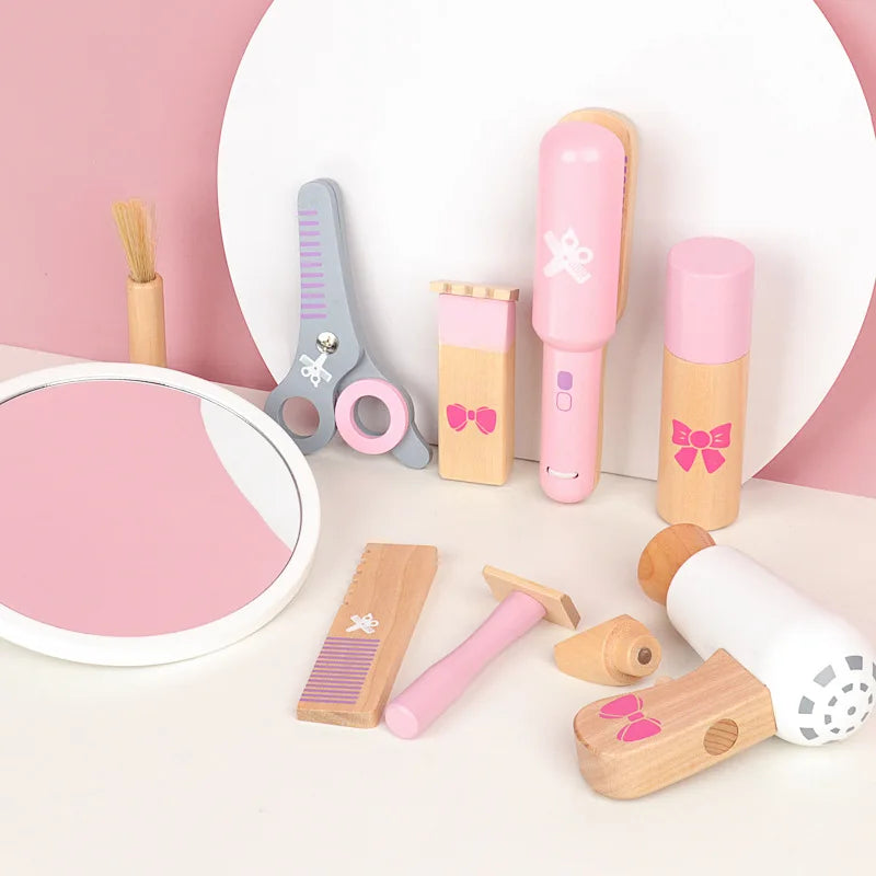 Kids Makeup Set Wooden Pretend Play Cosmetic Toy With Carry Bag Eco Friendly Hairdressing Kit Holiday Gift 2025