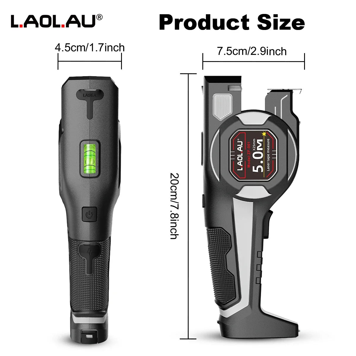 LAOLAU 2-in-1 Laser Tape Measure 5M/16FT – Type-C Rechargeable Class II Laser Auto-Lock Tool 2026