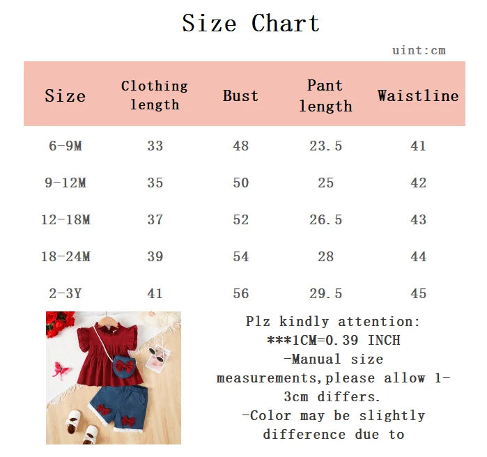 Folded presentation of the baby girls ruffle top, shorts and bag set - view 9