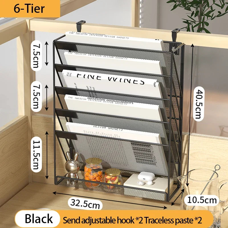 Desk File Organizer 5-Tier Mesh Vertical Wall Mount Desktop Mail Sorter Back To School 2025 Space Saving