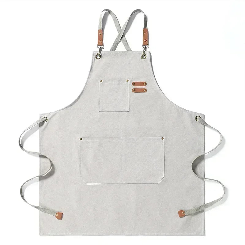 Canvas Apron Adjustable Crossback Work Apron For Kitchen Chef Restaurant Cafe Fall 2025 Durable Pockets