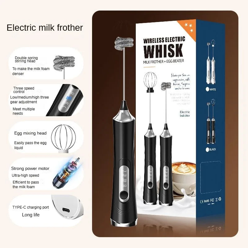Electric Milk Frother Handheld 3 Speed USB Rechargeable with Whisk and Chopper, Back to School 2026 Gift