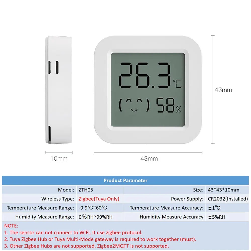 Tuya ZigBee Temperature Humidity Sensor with LCD Screen for Smart Home - Works with Alexa, Google Home, Smart Life App
