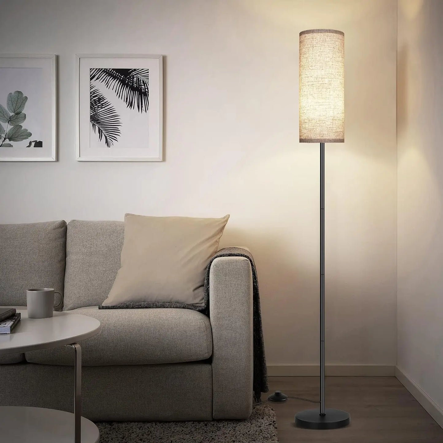 Japandi Modern Floor Lamp With Fabric Shade Stepless Dimming