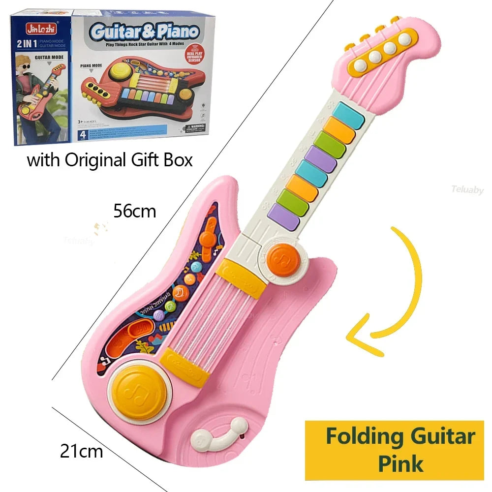 Multifunctional 3-in-1 Musical Toy for Kids - Folding Guitar, Piano, and Drum Set, Perfect Birthday Gift for Boys and Girls Age 3+