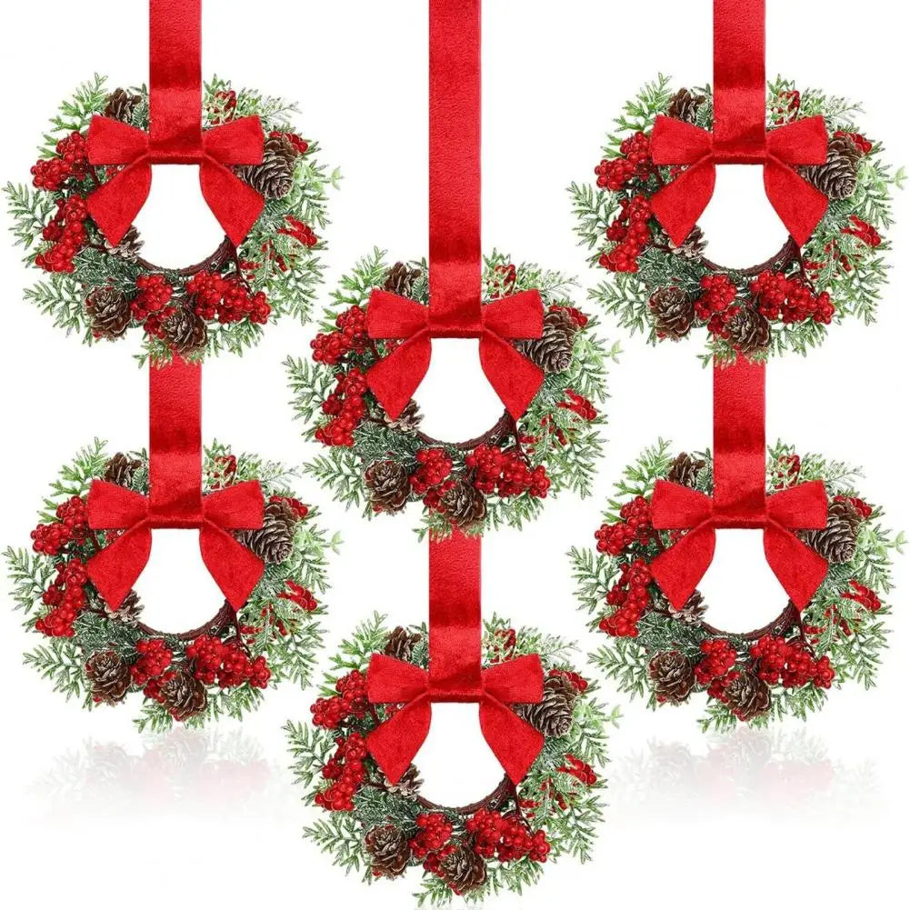 Christmas Wreaths Set Of 6 Mini Cabinet Wreaths With Red Bows Farmhouse Holiday 2025 Artificial Durable Decor