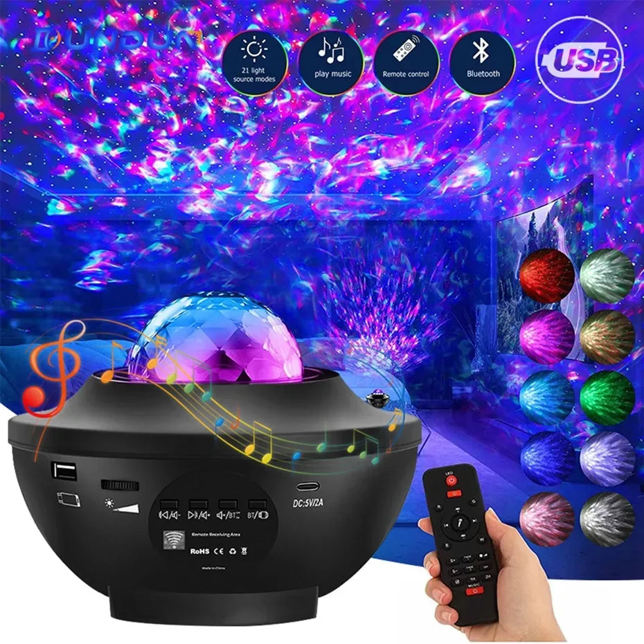 Colorful Starry Galaxy Projector Night Light Child Bluetooth Music Lamp Gift