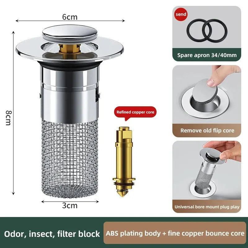 Pop-Up Drain Stopper Basin Hair Catcher Stainless Steel Filter Anti-Odor Fall 2026 Home Upgrade