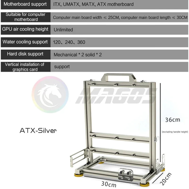 Open Frame PC Case Modular ATX MATX ITX Aluminum Rack