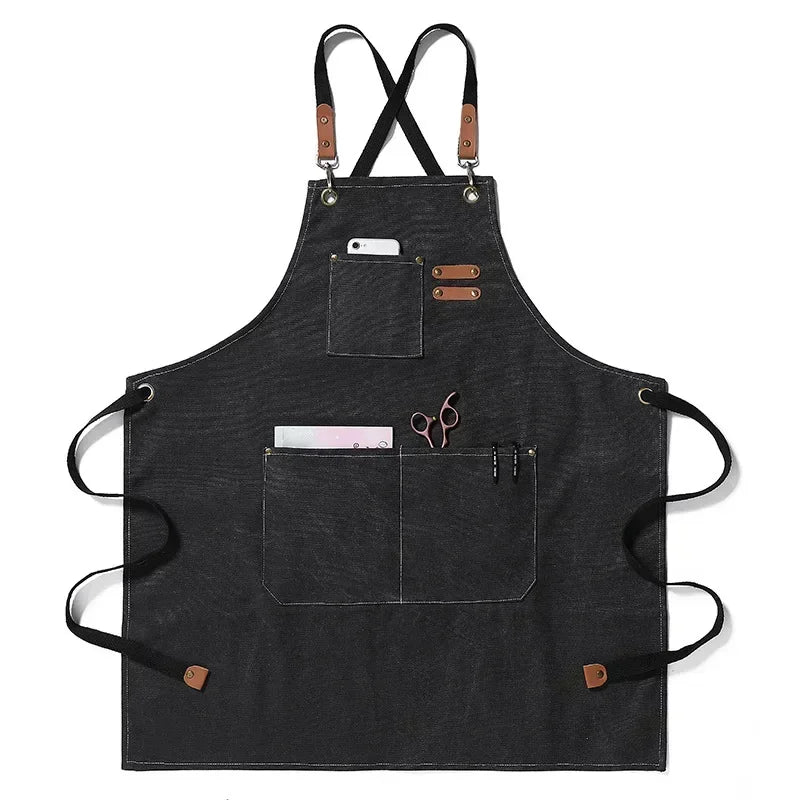 Chef Apron Canvas Crossback Utility Apron With Leather Trim And Pockets Fall 2025 Durable BBQ Workshop