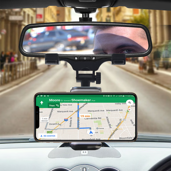 Phone Mount For Rear View Mirror - Hands Free Car Phone Holder, Easy No Tool Installation