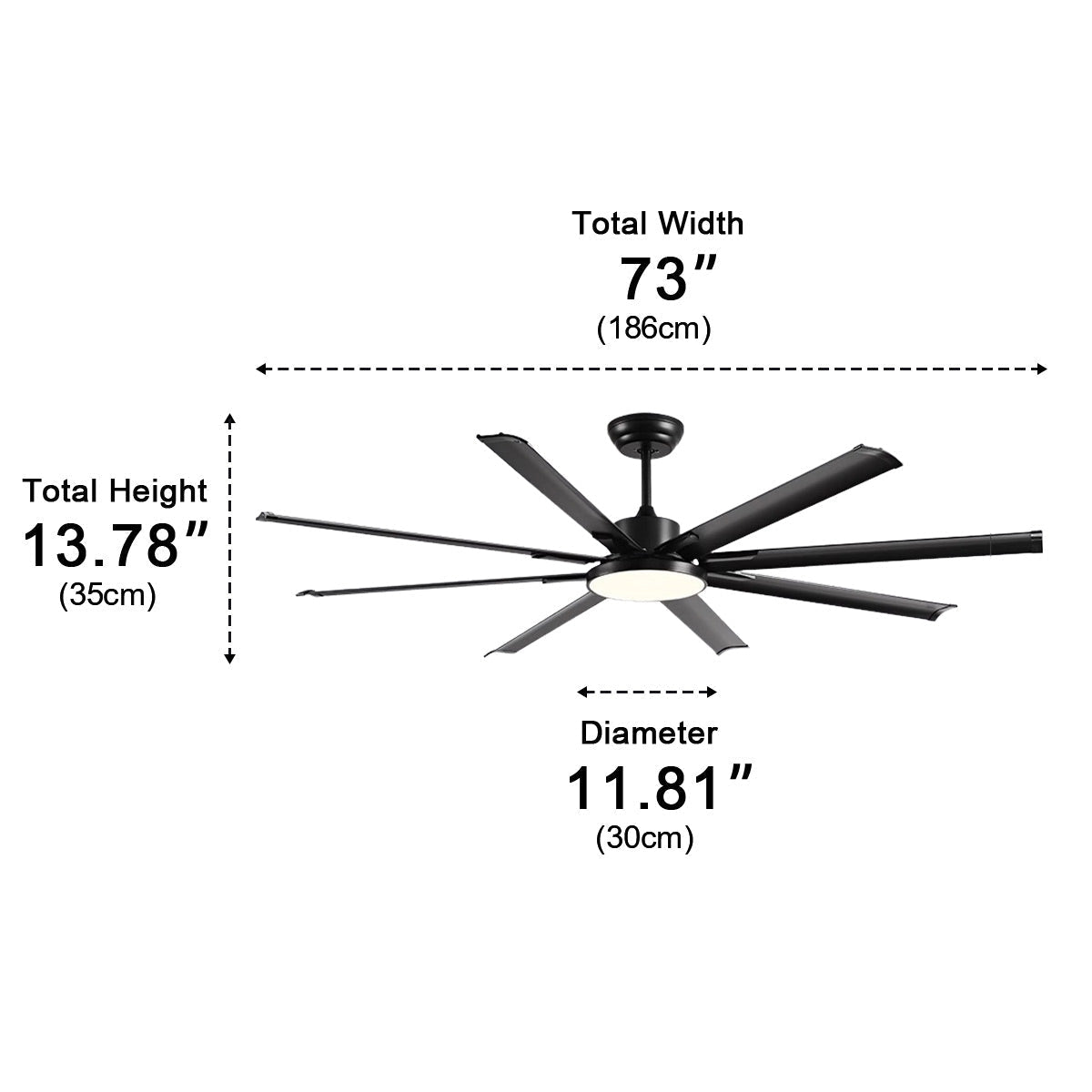 Mid-Century 8-Blade Scandinavian Ceiling Fan with Full-Spectrum LED Light