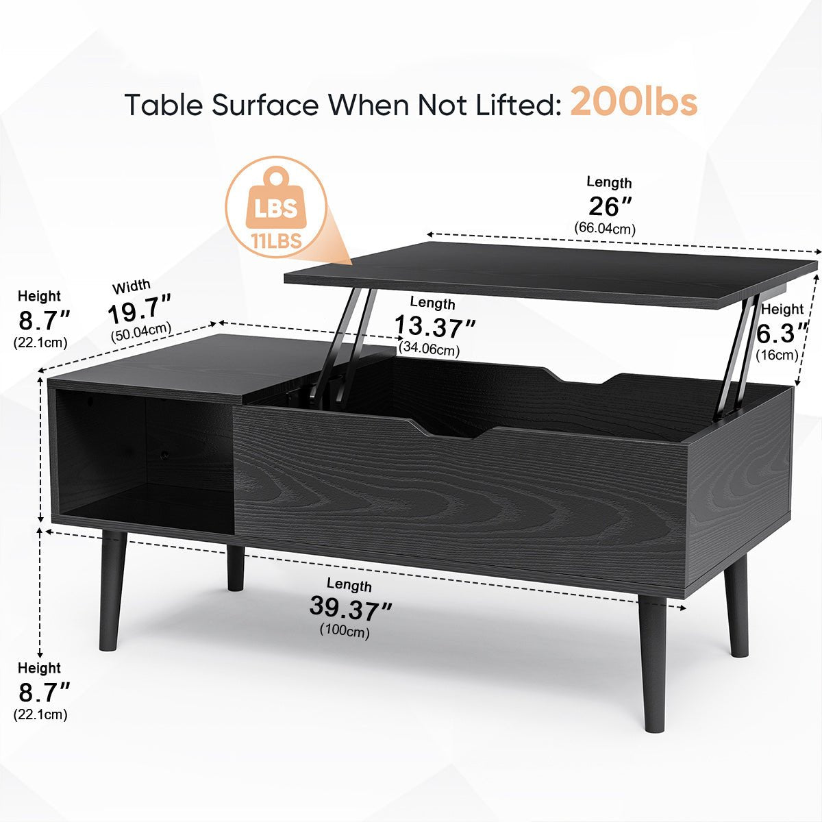 Modern Lift Tabletop Coffee Tables with Storage Shelf and Hidden Compartment
