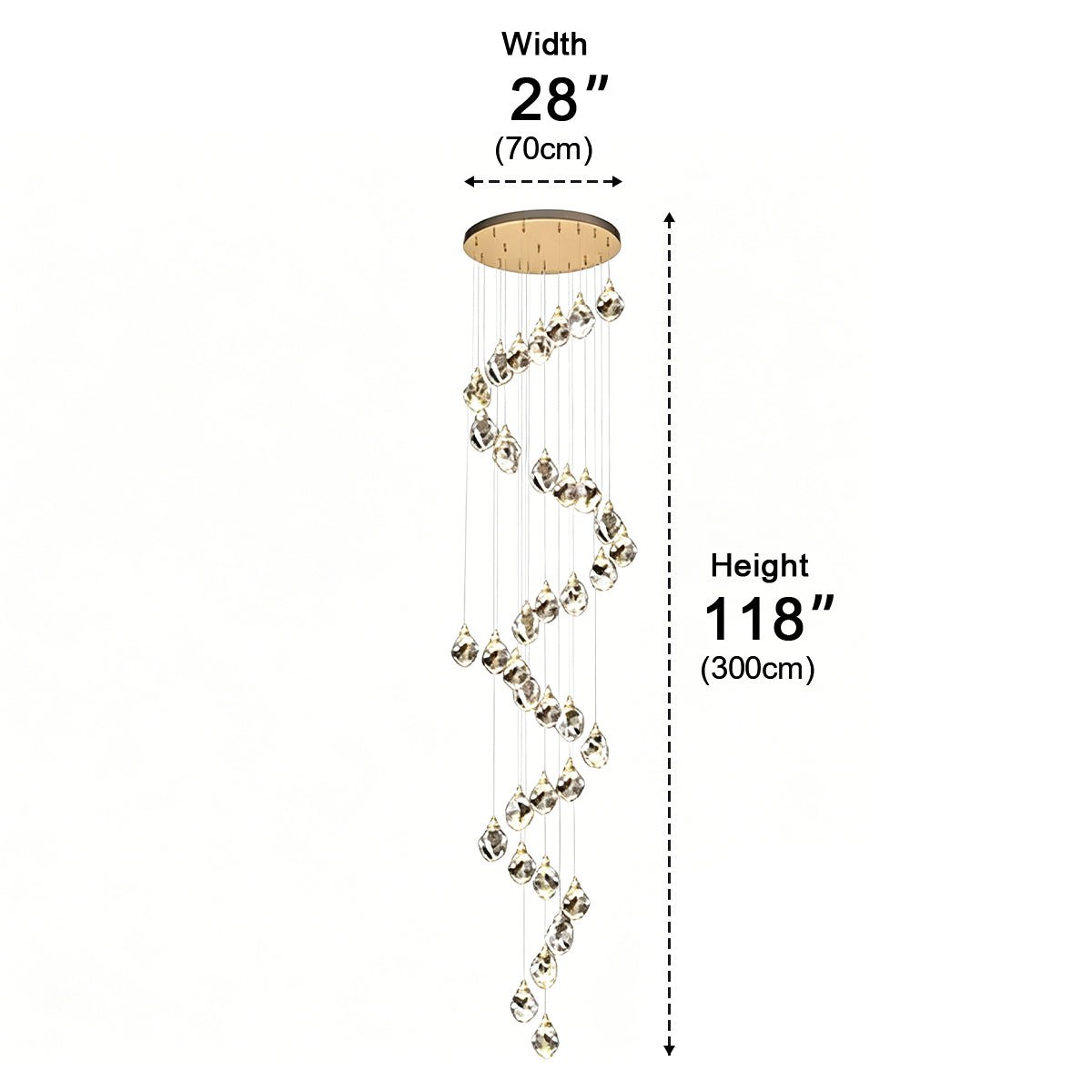 Dimmable Modern Spiral Crystal Droplets Staircase Chandelier