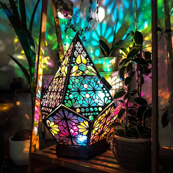 Projection Lamp Bohemian Night Light Geometric Stained Glass Style Colorful Ambience TikTok Viral Fall 2025 Decor