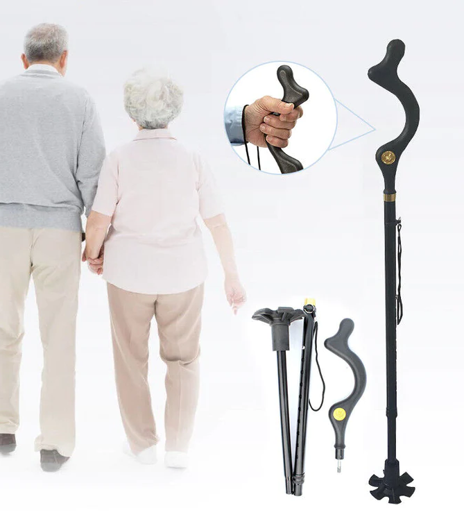 Walking Cane With Ergonomic S Handle Adjustable Height Quad Base For Seniors Fall 2026 Gift
