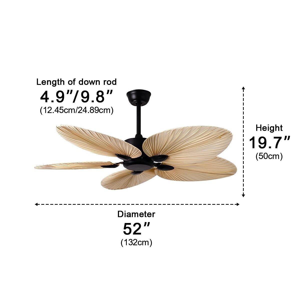 Palm Leaf Ceiling Fan with Silent DC Motor Frequency Conversion Remote Control For Bedroom