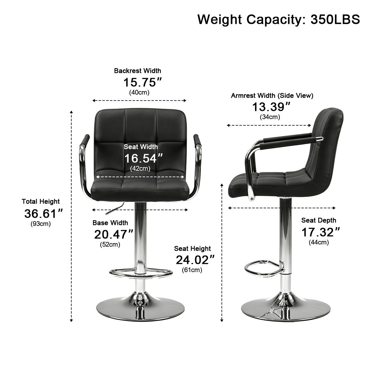 Set of 2 Adjustable Swivel Bar Chairs with Armrests