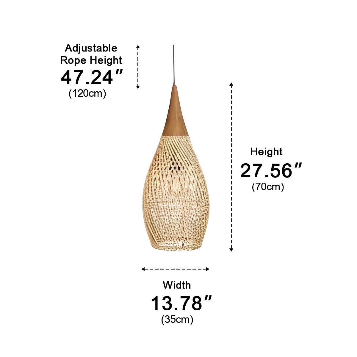 Teardrop-shaped Handmade Rattan Pendant Light – Boho Woven Hanging Lamp