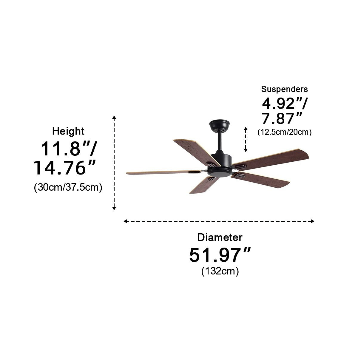 Vintage Wood Grain 3-Speed Frequency Ceiling Fan 5 Blades