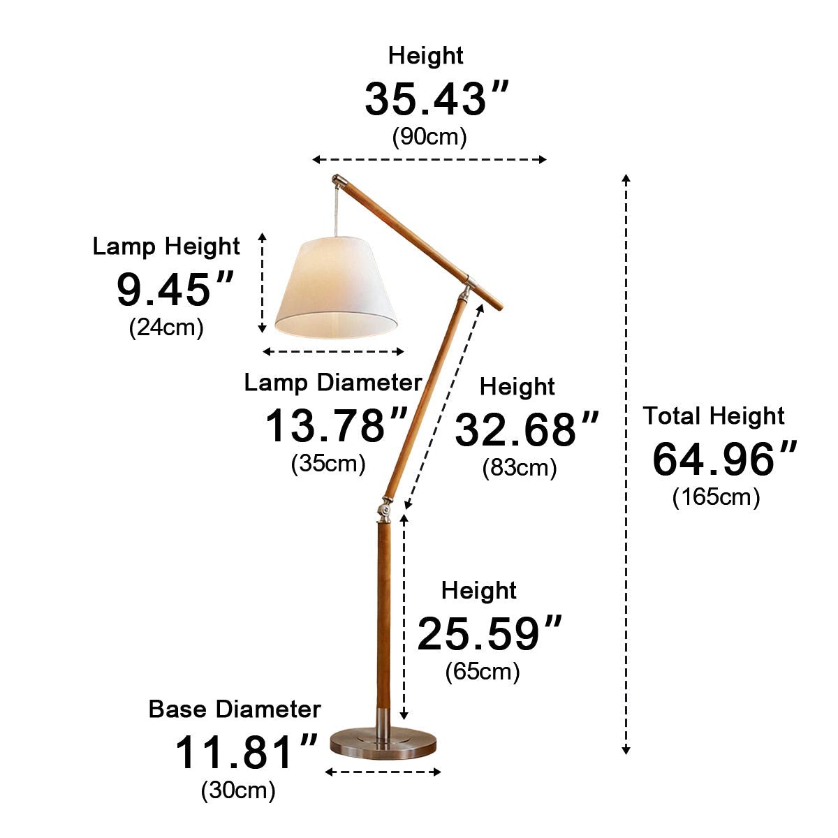 Vintage Wood Adjustable Swing Arm Floor Lamp