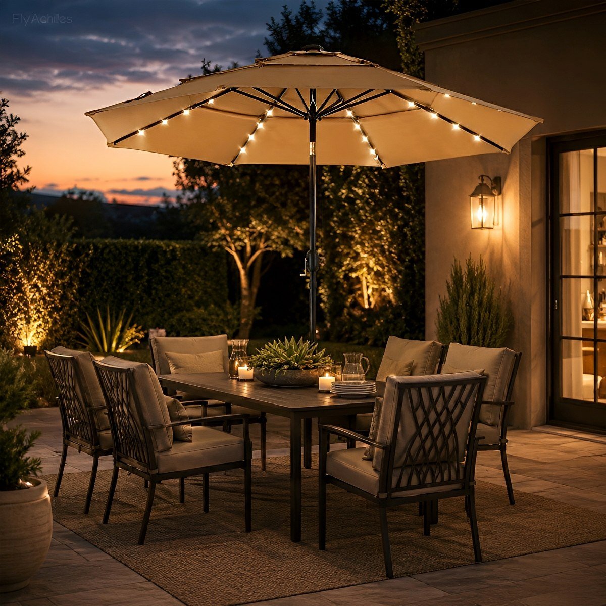 10FT 3-Tier Solar Patio Outdoor Umbrella with 32 LED Lights