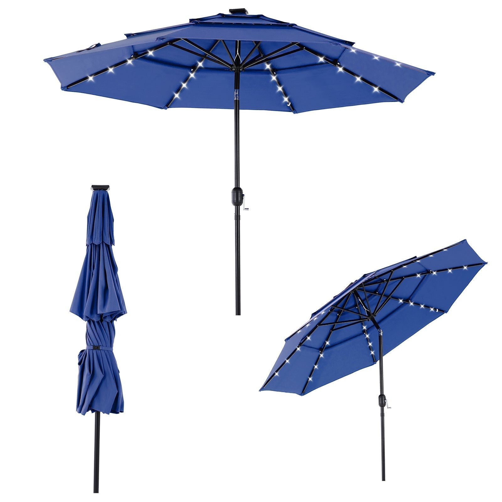 10FT 3 - Tier Solar Patio Outdoor Umbrella with 32 LED Lights - Flare Shack