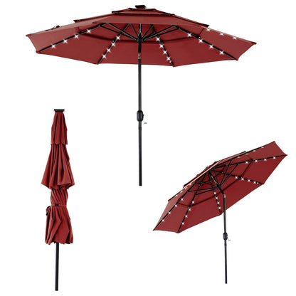 10FT 3-Tier Solar Patio Outdoor Umbrella with 32 LED Lights