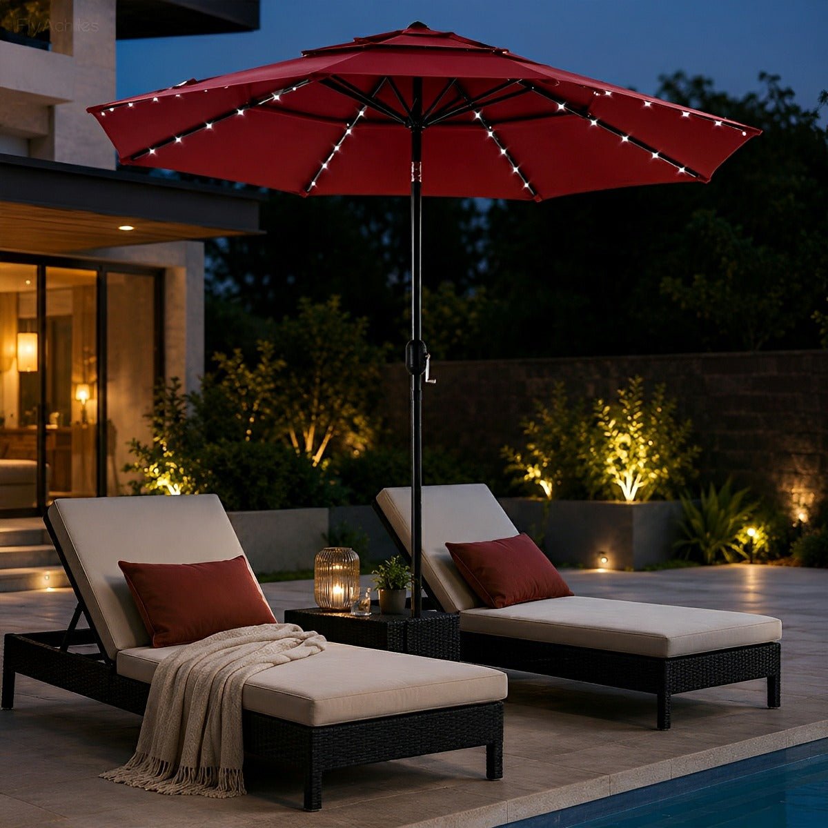 10FT 3 - Tier Solar Patio Outdoor Umbrella with 32 LED Lights - Flare Shack