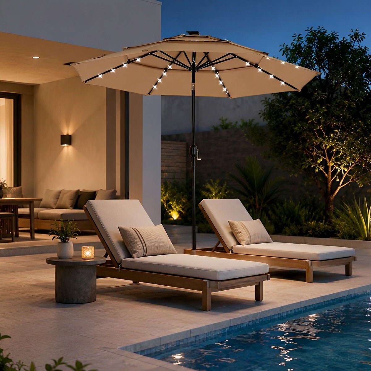 10FT 3 - Tier Solar Patio Outdoor Umbrella with 32 LED Lights - Flare Shack
