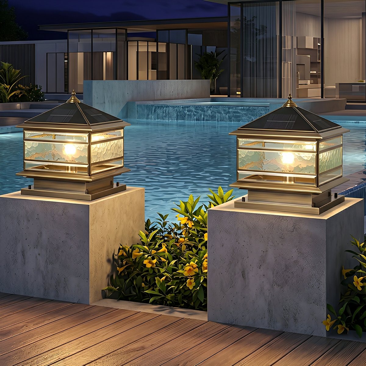 Waterproof Glass Copper Vintage Outdoor Fence Post Lights Pillar Light Column Lamp