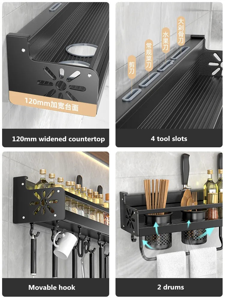 Wall Mounted Kitchen Storage Rack With Utensil Hooks And Spice Shelf Fall 2025 Home Organization Gift Idea