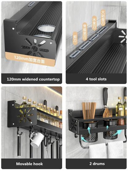 Wall Mounted Kitchen Storage Rack With Utensil Hooks And Spice Shelf Fall 2025 Home Organization Gift Idea