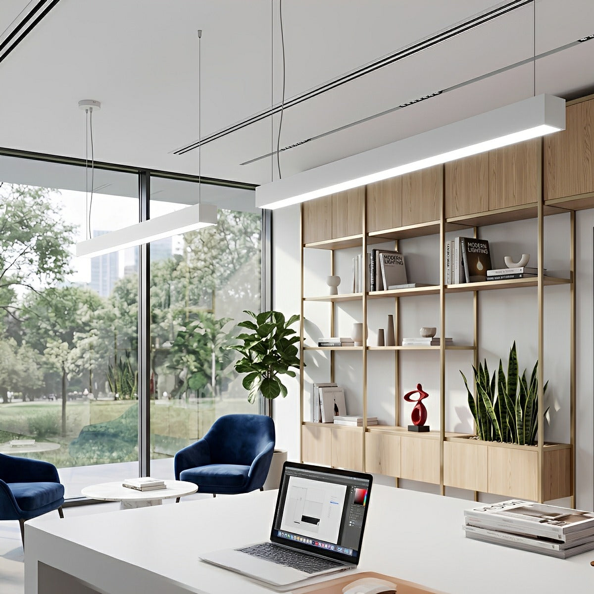 White Rectangle Strip LED Modern Recessed Hanging Linear Light