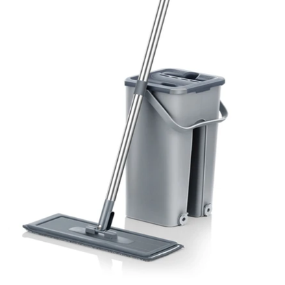 Household Cleaning Hand-Free Flat Floor Mop & Bucket Set with Washable Microfiber 4x Pads