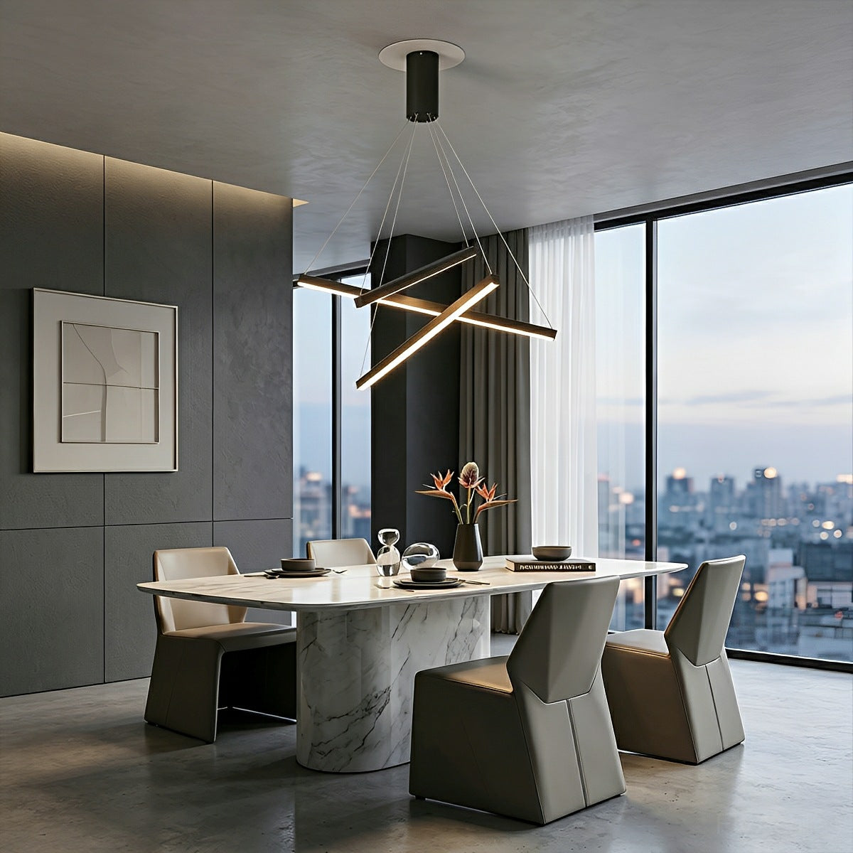 Minimalist Geometric Tiered Strip Dimming LED Black Modern Chandelier