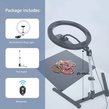 Ring Light Tripod Stand With Phone Holder For YouTube And TikTok Back To School Studio Kit USB Powered 3 Light Modes
