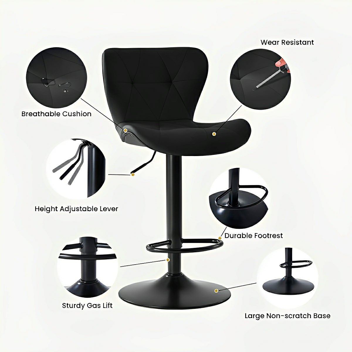 2 Pack Modern Ergonomic Adjustable Swivel Bar Stools